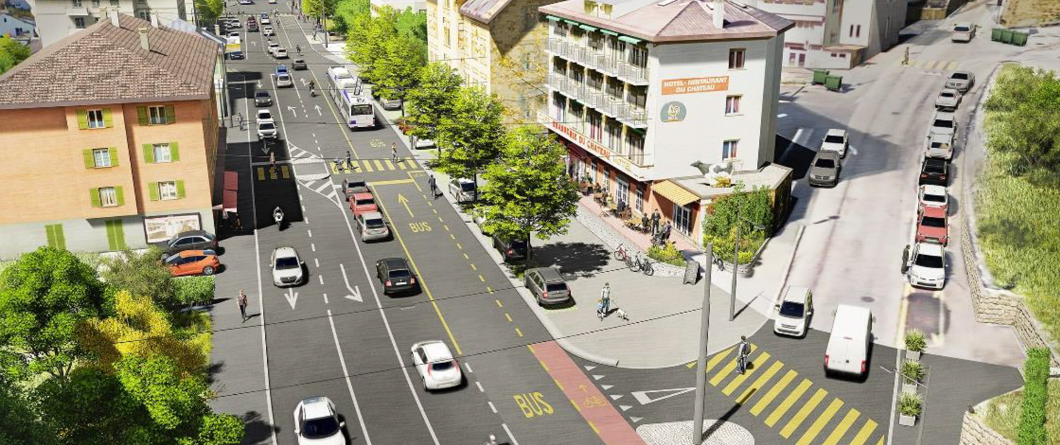 Vue de l'aménagement du carrefour de Paudex en simulation 3D